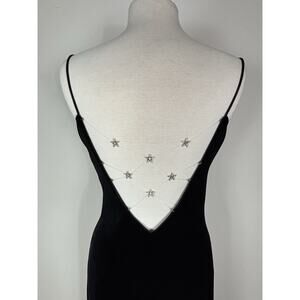 Niki Livas Black Velvet Star Back Maxi Gown Double Slit Formal Dress Size 10